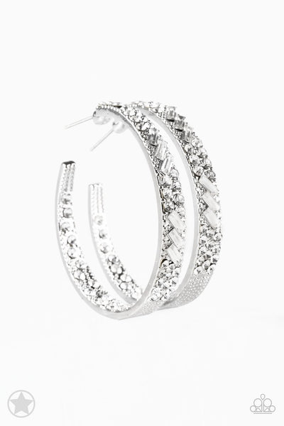 Paparazzi Accessories Glitz by Association White Blockbuster Hoop Earrings